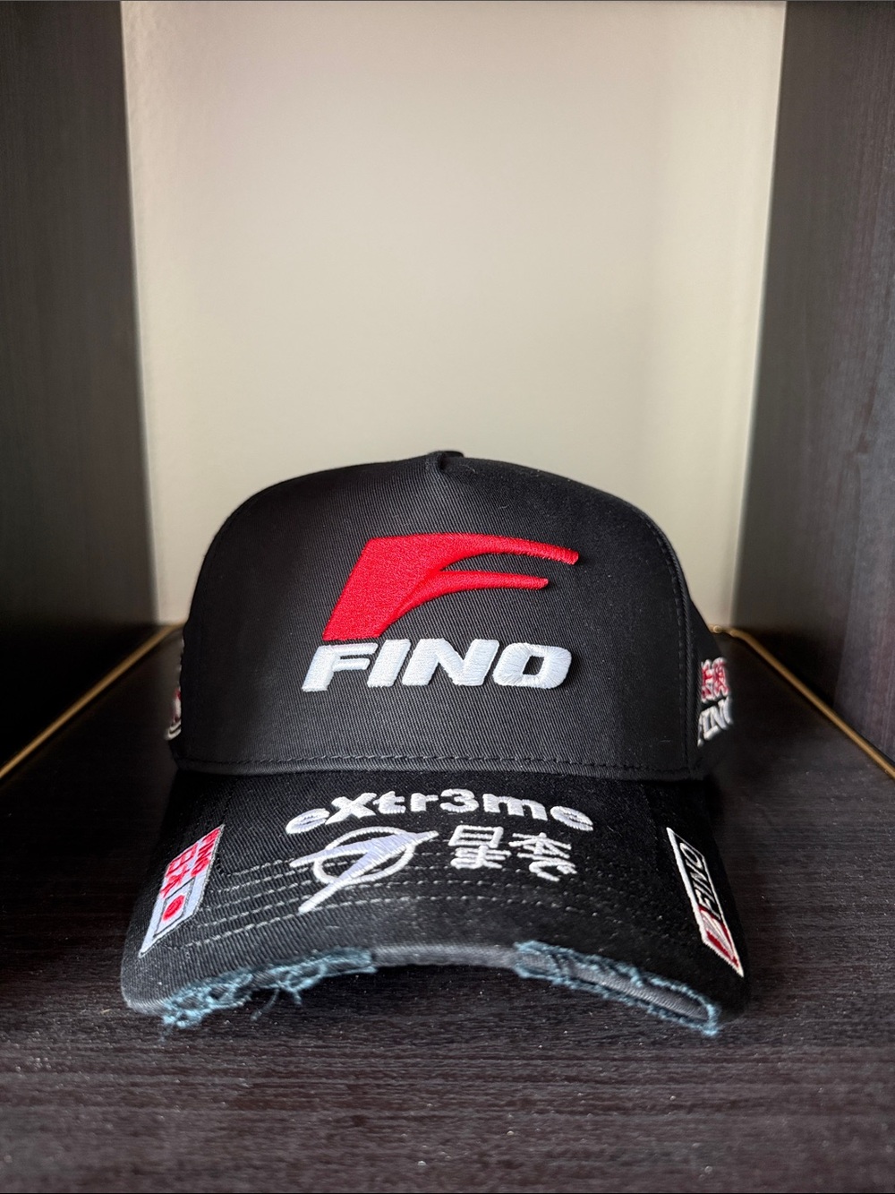 FINO Black Embroidered Racing Cap